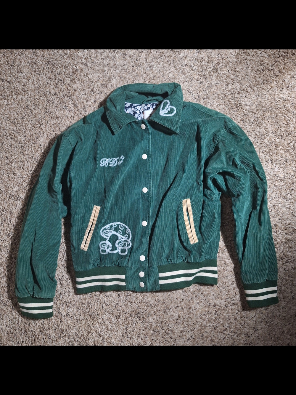 BDG Delia Green Corduroy Embroidered Varsity Bomber Jacket Size S
